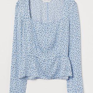 H&M Blue Flower Square Neck Top